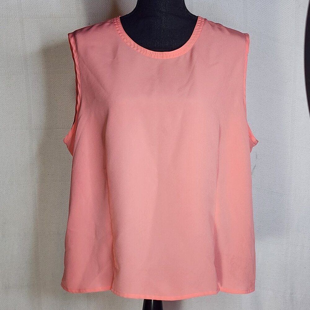 Karen Scott Salmon Round Neck Reversible Button Up Poly Sleeveless Top Size XL